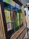 Ancienne porte bois vitrée - 12 carreaux colorés (L)
